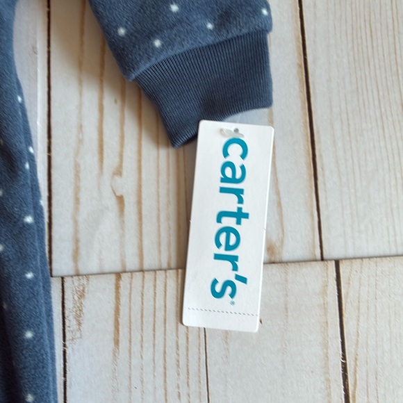 NWT Carters Polka Dot Blue Pink Heart Footed Fleece Cozy Warm Girls Sleeper 6M - Picture 2 of 7